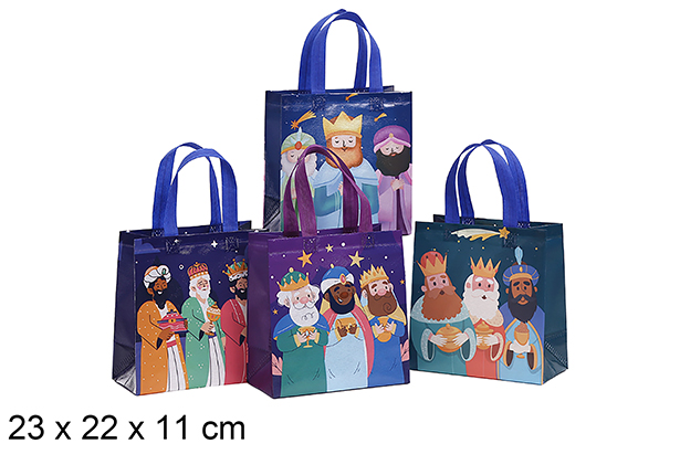 Bolsa poliéster regalo Navidad decorada reyes magos 23x22x11 cm