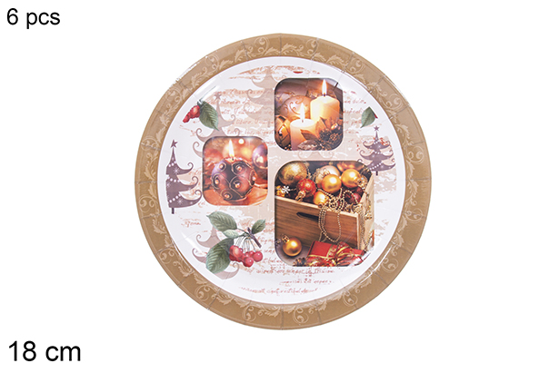Pack 6 platos papel decorado Bolas Navidad 18 cm
