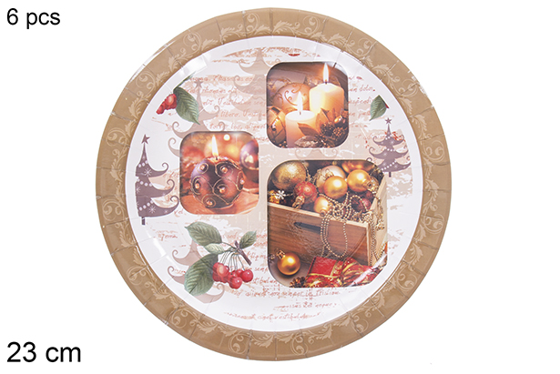 Pack 6 platos papel decorado Bolas Navidad 23 cm