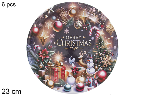 Pack 6 platos papel decorado objetos de Navidad 23 cm