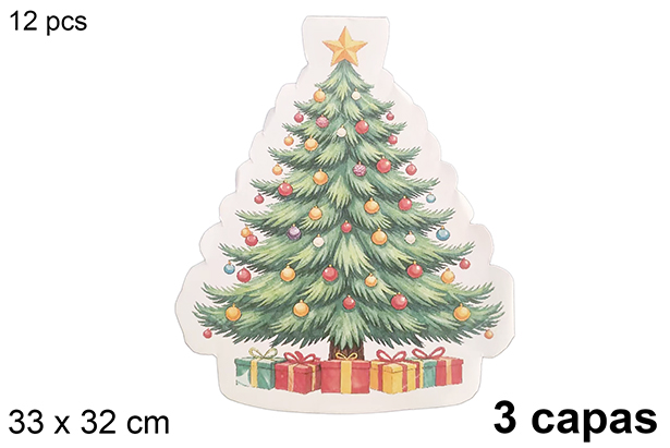 Pack 12 servilletas 3 capas con forma Árbol Navidad 33x32 cm