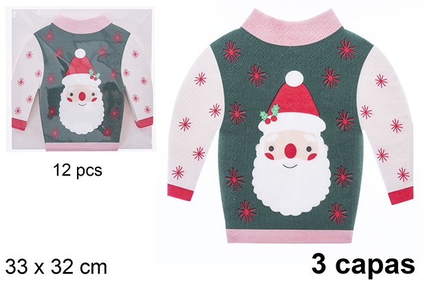 Pack 12 servilletas 3 capas con forma Jesey navidad 33x32 cm