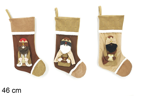 Brown Christmas boot decorated with Three Kings assorted 46 cm