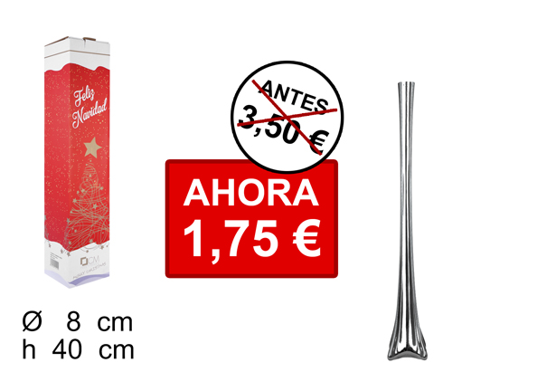 Florero cristal Navidad cuadrado plata 40 cm
