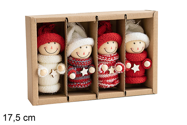 [123858] Pack 4 pendentifs poupée de Noël 17,5 cm