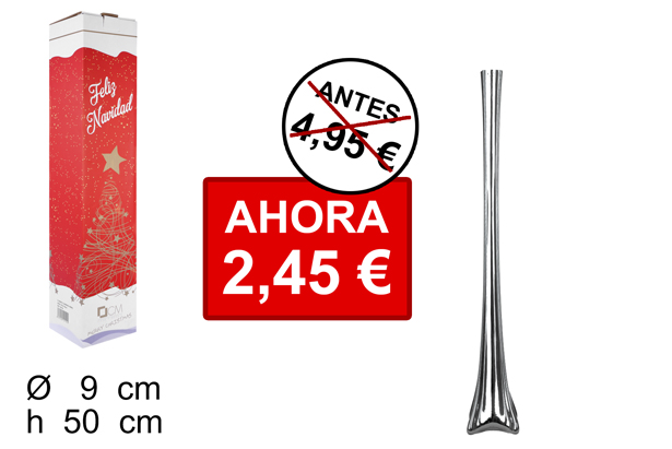 Florero cristal Navidad cuadrado plata 50 cm