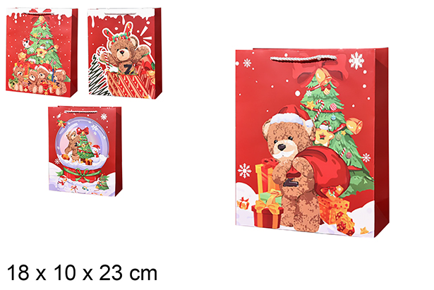 Decorated red Christmas gift bag 18x10x23 cm (S)