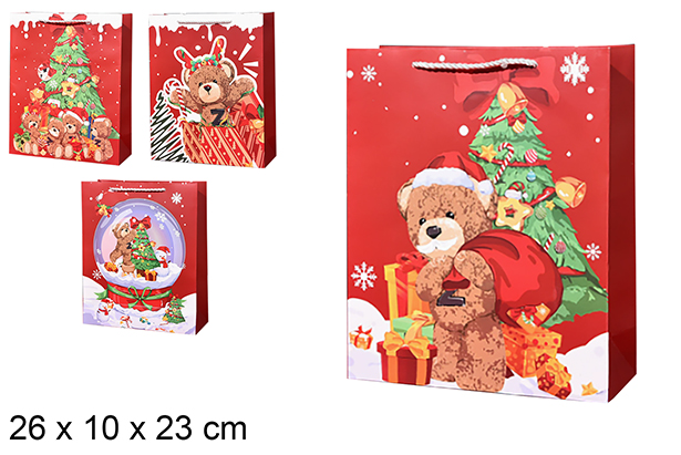 Bolsa regalo Navidad roja decorada 26x10x23 cm (M)