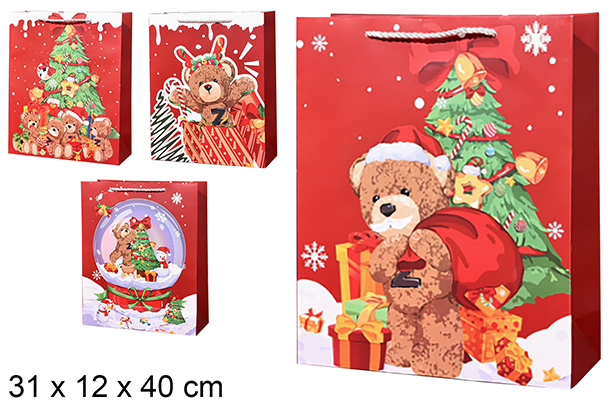 Decorated red Christmas gift bag 31x12x40 cm (L)