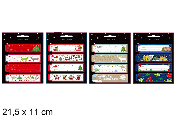 Set 4 etiquetas de regalo Navidad surtido 21.5x11cm