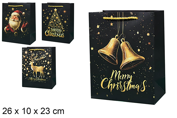 Bolsa regalo Navidad negra decorada 26x10x32 cm (M)