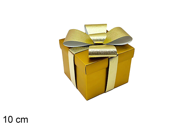 Gold Christmas gift box with ribbon, 10 cm