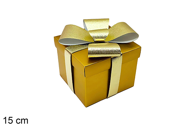 Caixa de presente de Natal dourada com fita, 15 cm