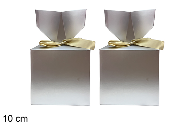 Conjunto de 2 caixas de Natal prateadas, 10 cm