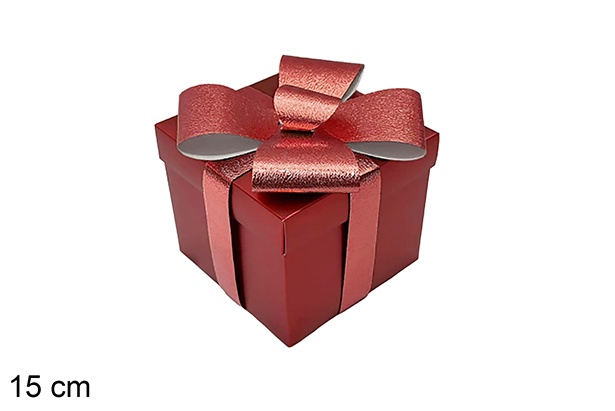 Caja regalo Navidad roja con lazo 15 cm