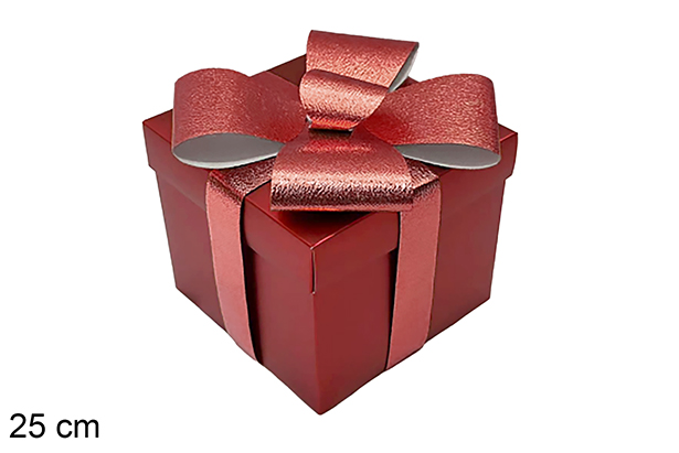 Caixa de presente de Natal vermelha com fita, 25 cm