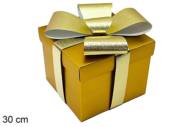 Caixa de presente de Natal dourada com fita, 30 cm