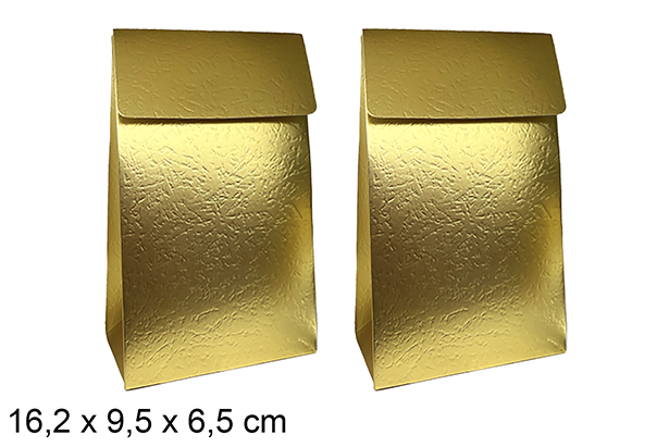 Set 2 bolsas oro de regalo Navidad 16.2x9.5x6.5 cm