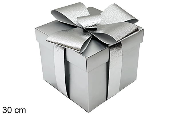 Caja regalo Navidad plata con lazo 30 cm