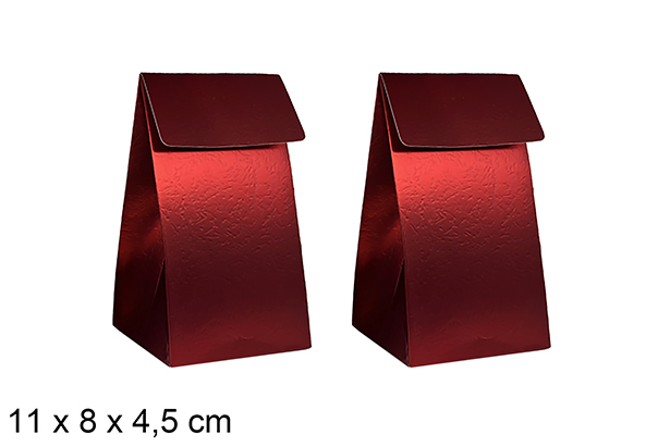 Conjunto de 2 sacolas de presente de Natal vermelhas, medindo 11x8x4,5 cm.