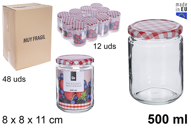 [123962] Pot rond en verre avec couvercle vichy 500 ml