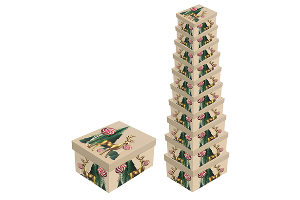 Pack 10 boîtes en carton de Noël décorées 37.5x29x16 cm-1