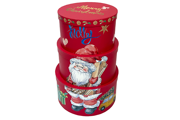 Pack 3 boîtes en carton de Noël décorées 24.5x12.2 cm 