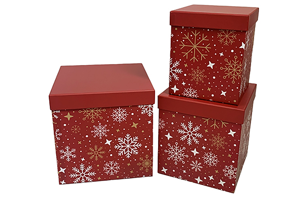 Pack 3 cajas cartón Navidad decorada 21x21x21 cm-1