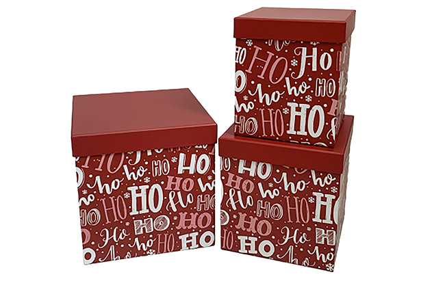 Pack 3 boîtes en carton de Noël décorées 21x21x21 cm-2