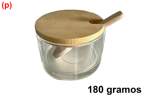 Açucareiro de cristal com alça com tampa de bambu e colher 180 gramas