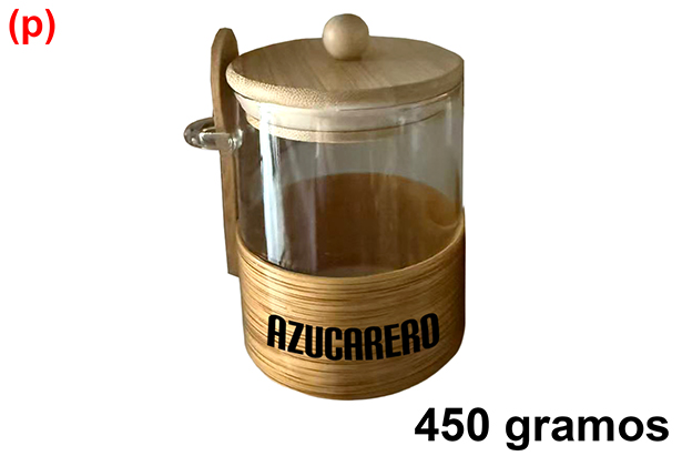 Açucareiro de cristal com alça com tampa de bambu e colher 450 gramas