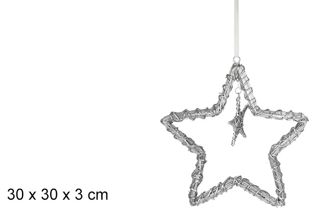Estrella madera Navidad con estrella plata