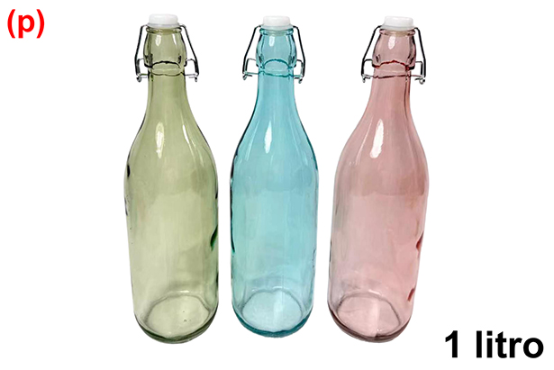 Garrafa de vidro colorido de 1 litro com tampa estilo refrigerante