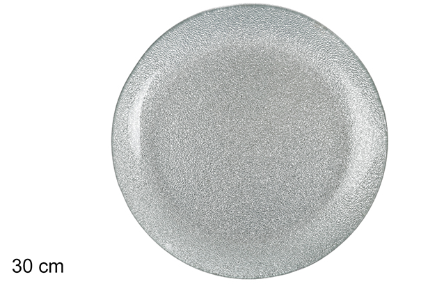 Silver round glass Christmas tray 30 cm