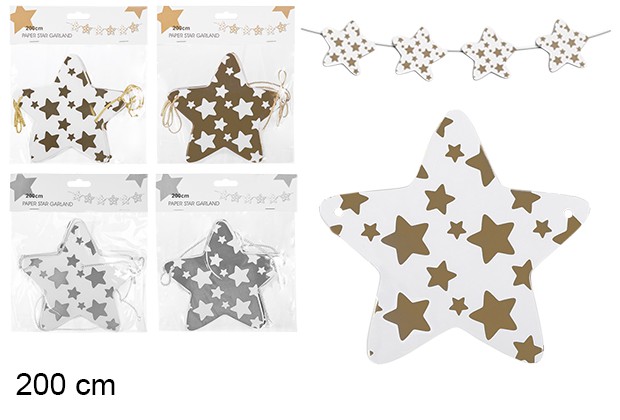 Guirnalda estrellas oro/plata surtidas 200 cm