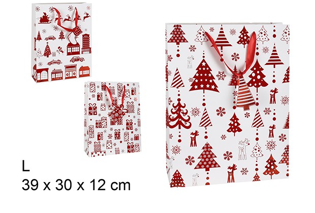 Sac cadeau de Noël décoré noir/rouge assorti 39x30 cm