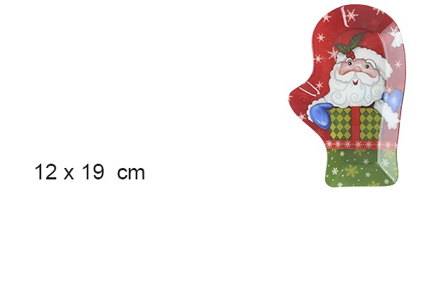 Bandeja cristal forma guante con Papa Noel 12x19 cm
