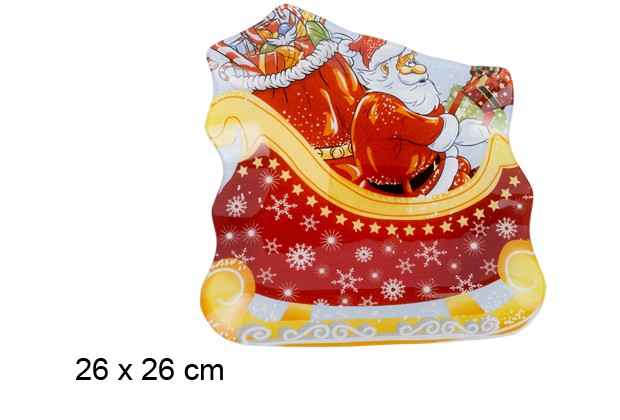 Bandeja de vidro em forma Papai Noel no trenó 26 cm