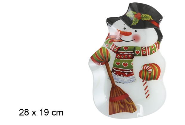 Christmas snowman shaped glass tray 28x19 cm
