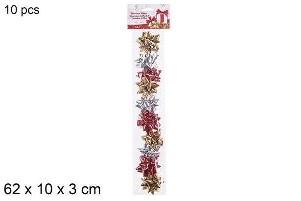 Pack 10 fiocchi regalo di Natale oro/rosso/argento 62x10 cm