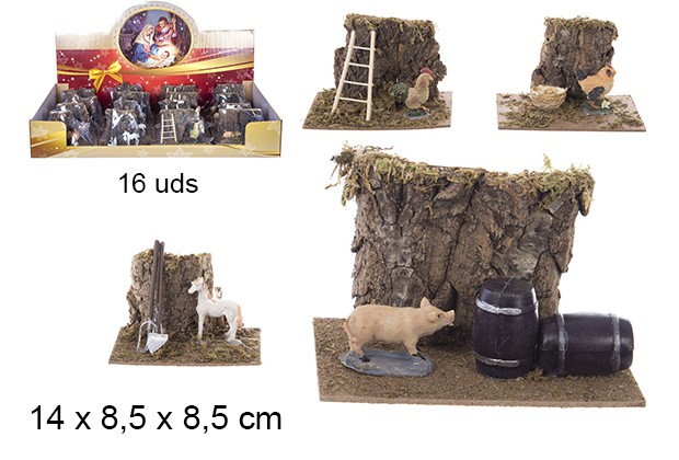 Cena com animais e acessórios expositor 14x8,5 cm
