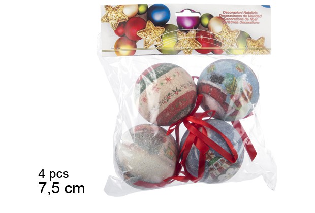 [102411] Pack 4 bolas azucaradas decoradas surtidas 7,5 cm