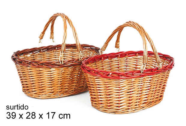 Cesta mimbre 2 asas color surtido 39x28 cm