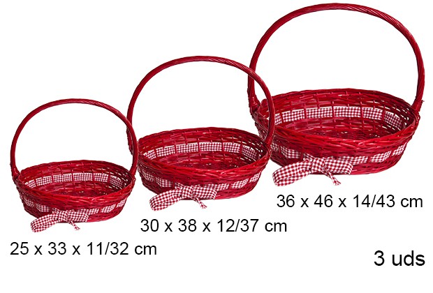 Pack 3 cestas oval roja Navidad con lazo