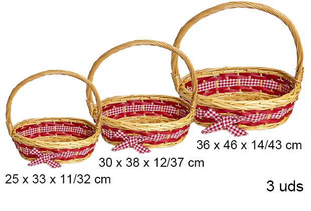 Pack 3 paniers à miel de Noël ovales avec noeud