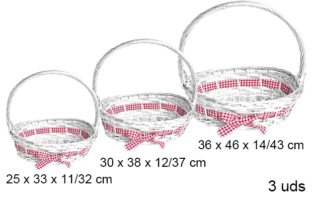 Pack 3 Christmas white oval basket whit bow  