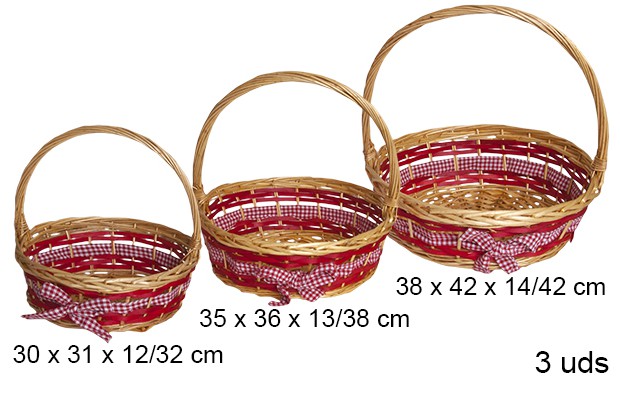 Pack 3 cestos redondos de mel de Natal com laço