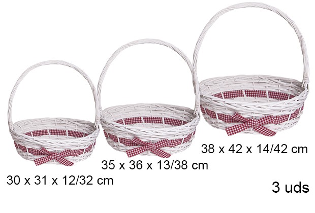 Pack 3 cestas redondas de Natal brancas com laço