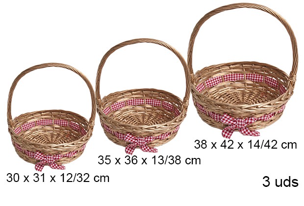 Pack 3 paniers de Noël ronds dorés avec noeud