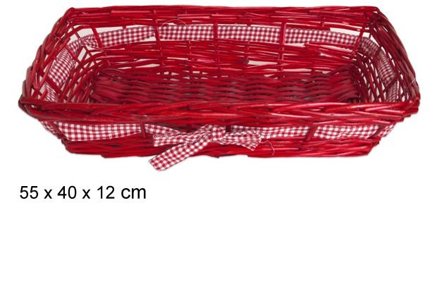 Cesta rectangular natal vermelha com laço 55x40 cm